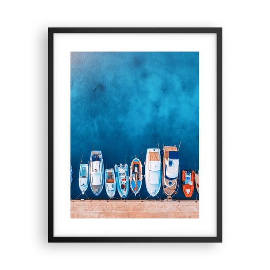 Obraz - Plakat - W jednym rzędzie - 40x50cm - Jachty Port Morze - Foto Plakaty w ramie koloru czarnego do Salonu Sypialni ARTTOR ARTTOR