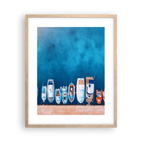 Obraz - Plakat - W jednym rzędzie - 40x50cm - Jachty Port Morze - Foto Plakaty w ramie koloru jasny dąb do Salonu Sypialni ARTTOR ARTTOR