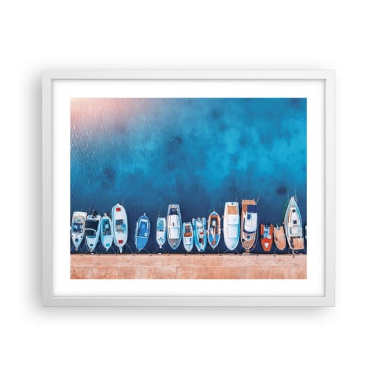 Obraz - Plakat - W jednym rzędzie - 50x40cm - Jachty Port Morze - Foto Plakaty w ramie koloru białego do Salonu Sypialni ARTTOR ARTTOR