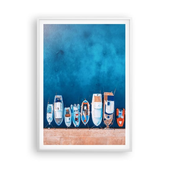 Obraz - Plakat - W jednym rzędzie - 70x100cm - Jachty Port Morze - Foto Plakaty w ramie koloru białego do Salonu Sypialni ARTTOR ARTTOR