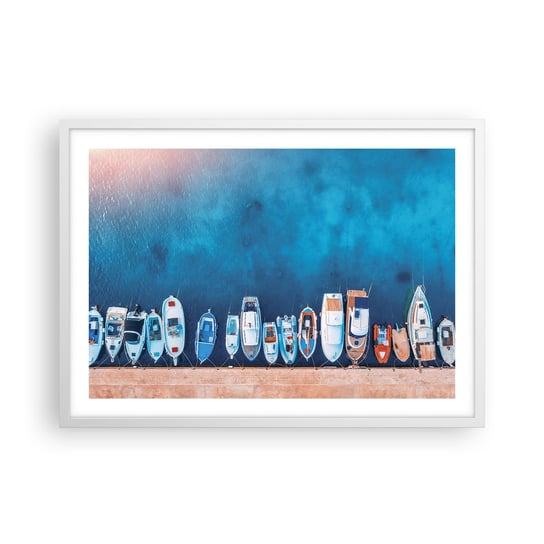 Obraz - Plakat - W jednym rzędzie - 70x50cm - Jachty Port Morze - Nowoczesny modny obraz Plakat rama biała ARTTOR ARTTOR