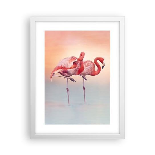Obraz - Plakat - W kolorze zachodzącego słońca - 30x40cm - Flamingi Ptaki Natura - Foto Plakaty na ścianę w ramie białej - Plakat do Salonu Sypialni ARTTOR ARTTOR