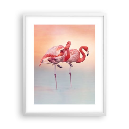 Obraz - Plakat - W kolorze zachodzącego słońca - 40x50cm - Flamingi Ptaki Natura - Foto Plakaty w ramie koloru białego do Salonu Sypialni ARTTOR ARTTOR