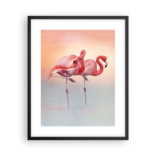 Obraz - Plakat - W kolorze zachodzącego słońca - 40x50cm - Flamingi Ptaki Natura - Foto Plakaty w ramie koloru czarnego do Salonu Sypialni ARTTOR ARTTOR
