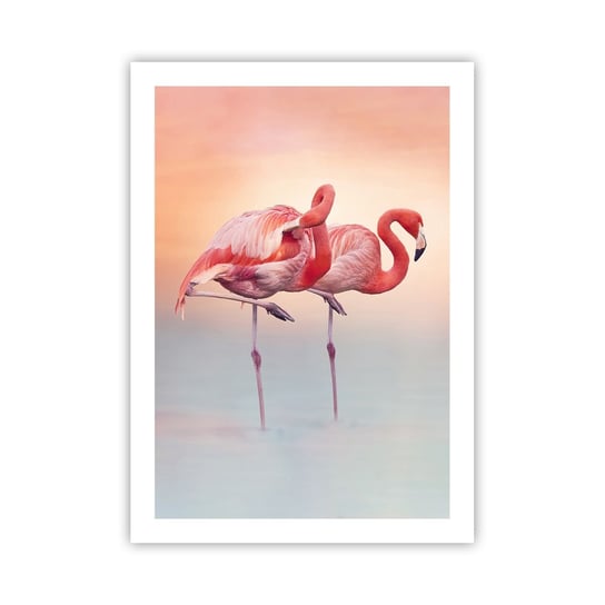 Obraz - Plakat - W kolorze zachodzącego słońca - 50x70cm - Flamingi Ptaki Natura - Nowoczesny modny obraz Plakat bez ramy do Salonu Sypialni ARTTOR ARTTOR