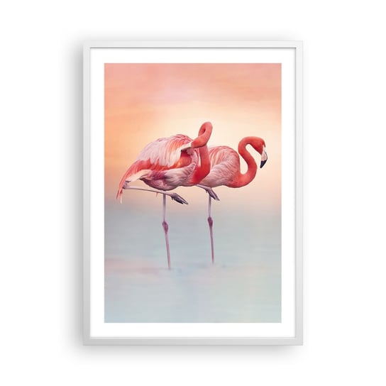 Obraz - Plakat - W kolorze zachodzącego słońca - 50x70cm - Flamingi Ptaki Natura - Nowoczesny modny obraz Plakat rama biała ARTTOR ARTTOR
