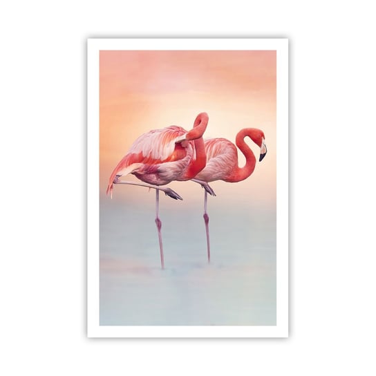 Obraz - Plakat - W kolorze zachodzącego słońca - 61x91cm - Flamingi Ptaki Natura - Foto Plakaty na ścianę bez ramy - Plakat do Salonu Sypialni ARTTOR ARTTOR