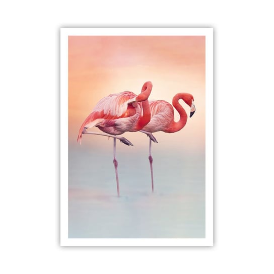 Obraz - Plakat - W kolorze zachodzącego słońca - 70x100cm - Flamingi Ptaki Natura - Foto Plakaty bez ramy na ścianę do Salonu Sypialni ARTTOR ARTTOR