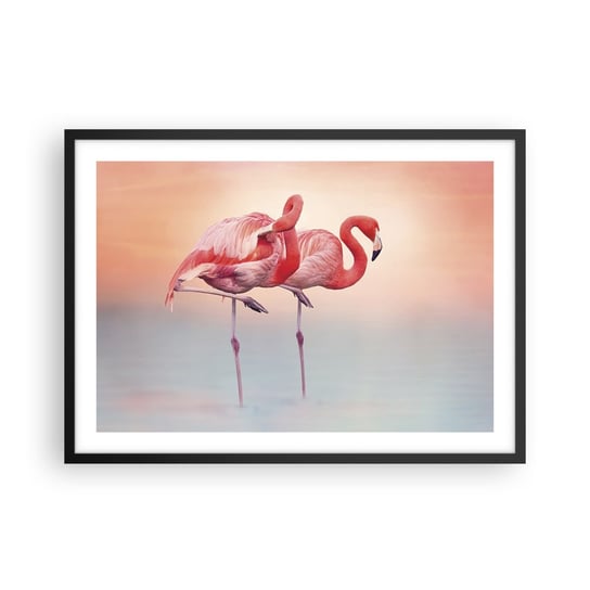 Obraz - Plakat - W kolorze zachodzącego słońca - 70x50cm - Flamingi Ptaki Natura - Nowoczesny modny obraz Plakat czarna rama ARTTOR ARTTOR
