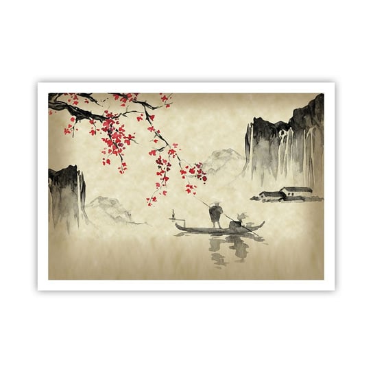 Obraz - Plakat - W kraju kwitnącej wiśni - 100x70cm - Krajobraz Japonia Rybak - Foto Plakaty bez ramy na ścianę do Salonu Sypialni ARTTOR ARTTOR