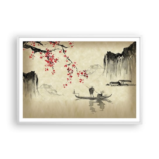 Obraz - Plakat - W kraju kwitnącej wiśni - 100x70cm - Krajobraz Japonia Rybak - Foto Plakaty w ramie koloru białego do Salonu Sypialni ARTTOR ARTTOR