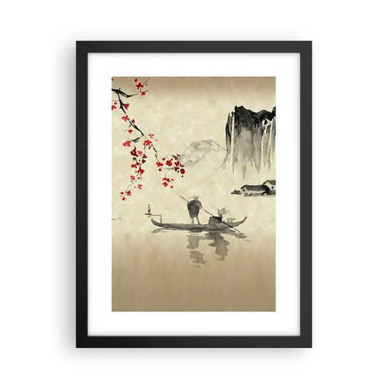 Obraz - Plakat - W kraju kwitnącej wiśni - 30x40cm - Krajobraz Japonia Rybak - Foto Plakaty na ścianę w czarnej ramie - Plakat do Salonu Sypialni ARTTOR ARTTOR