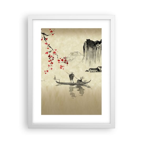 Obraz - Plakat - W kraju kwitnącej wiśni - 30x40cm - Krajobraz Japonia Rybak - Foto Plakaty na ścianę w ramie białej - Plakat do Salonu Sypialni ARTTOR ARTTOR