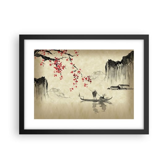 Obraz - Plakat - W kraju kwitnącej wiśni - 40x30cm - Krajobraz Japonia Rybak - Foto Plakaty na ścianę w czarnej ramie - Plakat do Salonu Sypialni ARTTOR ARTTOR