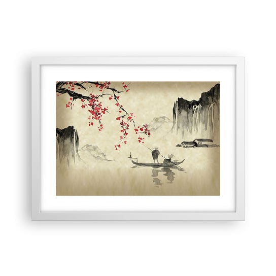 Obraz - Plakat - W kraju kwitnącej wiśni - 40x30cm - Krajobraz Japonia Rybak - Foto Plakaty na ścianę w ramie białej - Plakat do Salonu Sypialni ARTTOR ARTTOR