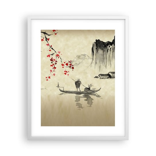 Obraz - Plakat - W kraju kwitnącej wiśni - 40x50cm - Krajobraz Japonia Rybak - Foto Plakaty w ramie koloru białego do Salonu Sypialni ARTTOR ARTTOR