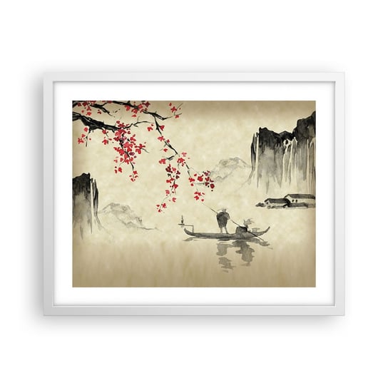 Obraz - Plakat - W kraju kwitnącej wiśni - 50x40cm - Krajobraz Japonia Rybak - Foto Plakaty w ramie koloru białego do Salonu Sypialni ARTTOR ARTTOR