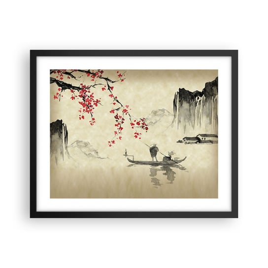 Obraz - Plakat - W kraju kwitnącej wiśni - 50x40cm - Krajobraz Japonia Rybak - Foto Plakaty w ramie koloru czarnego do Salonu Sypialni ARTTOR ARTTOR