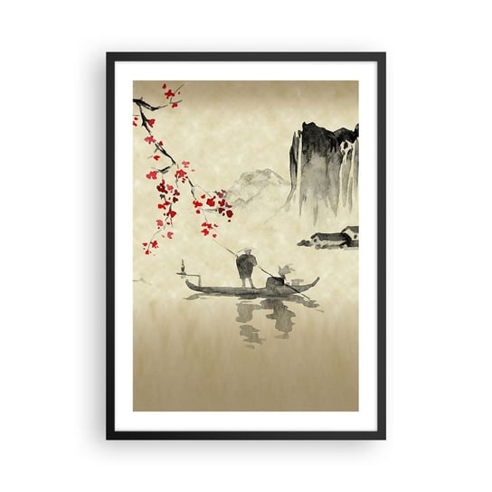 Obraz - Plakat - W kraju kwitnącej wiśni - 50x70cm - Krajobraz Japonia Rybak - Nowoczesny modny obraz Plakat czarna rama ARTTOR ARTTOR