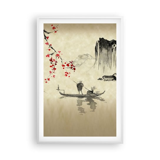 Obraz - Plakat - W kraju kwitnącej wiśni - 61x91cm - Krajobraz Japonia Rybak - Foto Plakaty na ścianę w ramie białej - Plakat do Salonu Sypialni ARTTOR ARTTOR