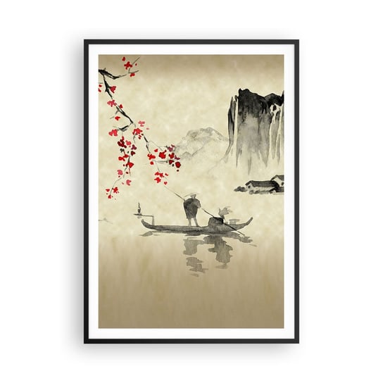 Obraz - Plakat - W kraju kwitnącej wiśni - 70x100cm - Krajobraz Japonia Rybak - Foto Plakaty w ramie koloru czarnego do Salonu Sypialni ARTTOR ARTTOR