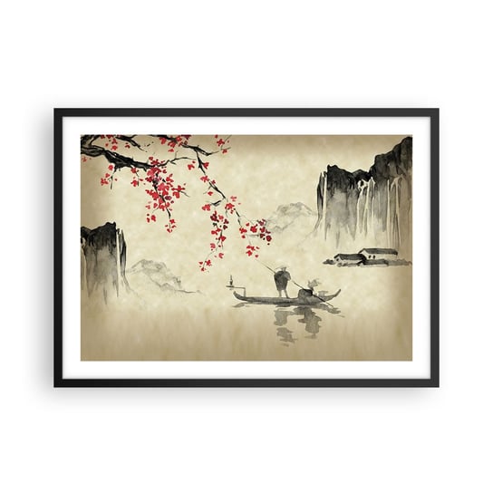 Obraz - Plakat - W kraju kwitnącej wiśni - 70x50cm - Krajobraz Japonia Rybak - Nowoczesny modny obraz Plakat czarna rama ARTTOR ARTTOR