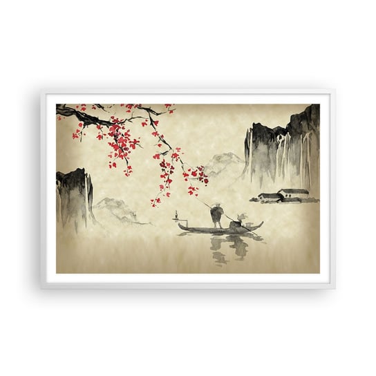Obraz - Plakat - W kraju kwitnącej wiśni - 91x61cm - Krajobraz Japonia Rybak - Foto Plakaty na ścianę w ramie białej - Plakat do Salonu Sypialni ARTTOR ARTTOR