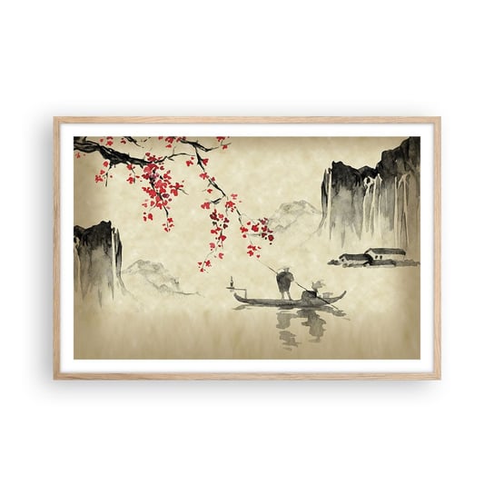 Obraz - Plakat - W kraju kwitnącej wiśni - 91x61cm - Krajobraz Japonia Rybak - Foto Plakaty na ścianę w ramie jasny dąb - Plakat do Salonu Sypialni ARTTOR ARTTOR