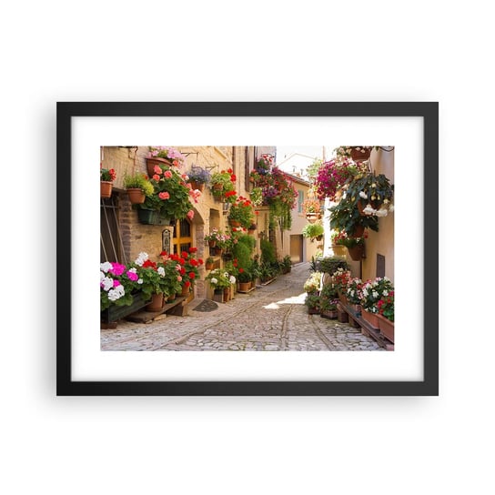 Obraz - Plakat - W kwiatów powodzi - 40x30cm - Miasto Włochy Piękne Uliczki - Foto Plakaty na ścianę w czarnej ramie - Plakat do Salonu Sypialni ARTTOR ARTTOR