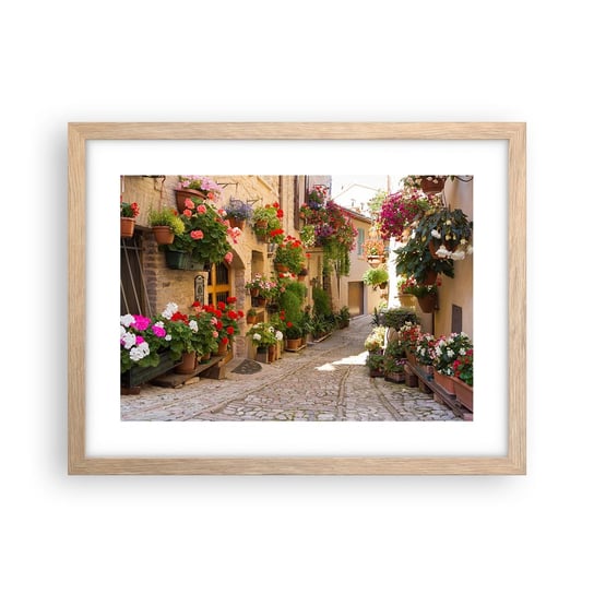 Obraz - Plakat - W kwiatów powodzi - 40x30cm - Miasto Włochy Piękne Uliczki - Foto Plakaty na ścianę w ramie jasny dąb - Plakat do Salonu Sypialni ARTTOR ARTTOR