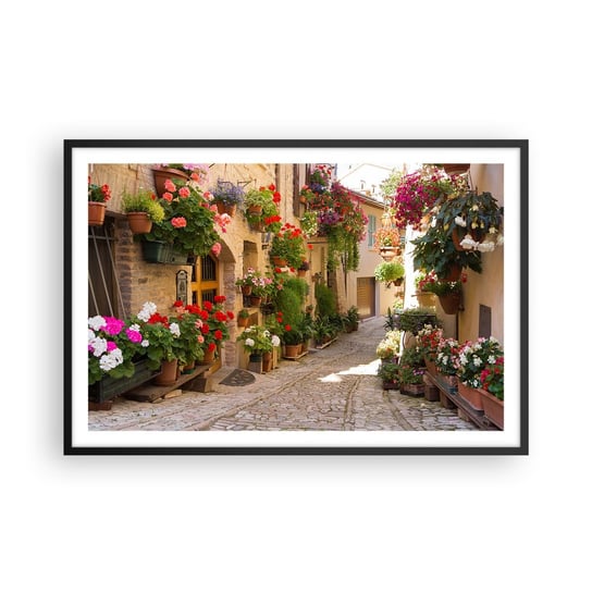 Obraz - Plakat - W kwiatów powodzi - 91x61cm - Miasto Włochy Piękne Uliczki - Foto Plakaty na ścianę w czarnej ramie - Plakat do Salonu Sypialni ARTTOR ARTTOR
