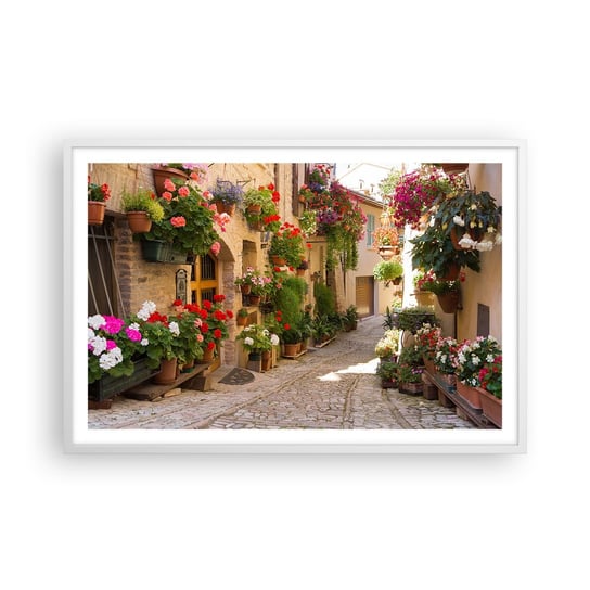 Obraz - Plakat - W kwiatów powodzi - 91x61cm - Miasto Włochy Piękne Uliczki - Foto Plakaty na ścianę w ramie białej - Plakat do Salonu Sypialni ARTTOR ARTTOR
