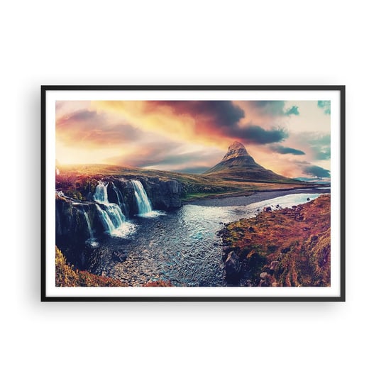 Obraz - Plakat - W majestacie przyrody - 100x70cm - Krajobraz Wodospad Góra - Foto Plakaty w ramie koloru czarnego do Salonu Sypialni ARTTOR ARTTOR