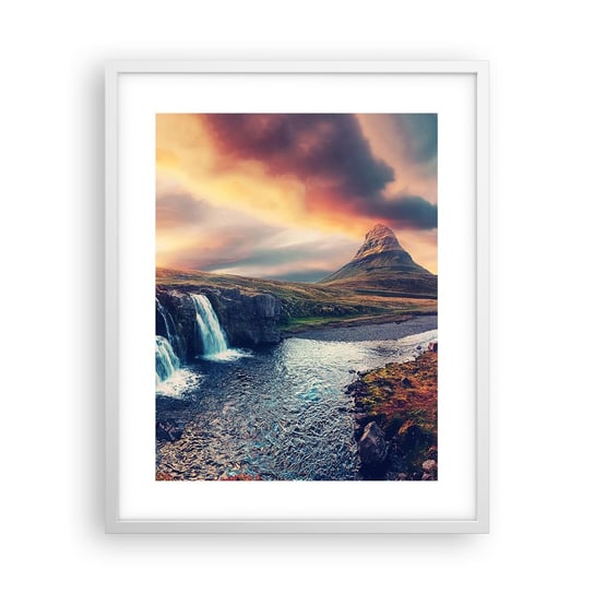 Obraz - Plakat - W majestacie przyrody - 40x50cm - Krajobraz Wodospad Góra - Foto Plakaty w ramie koloru białego do Salonu Sypialni ARTTOR ARTTOR