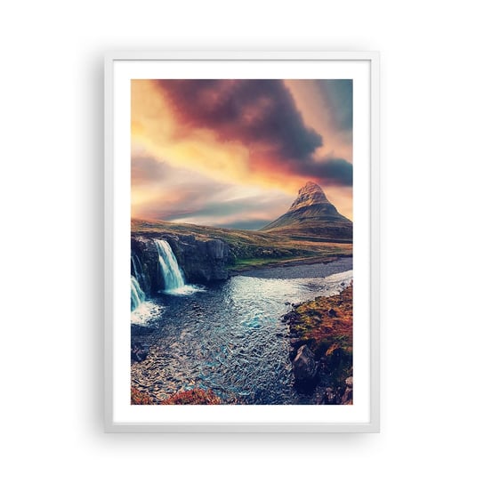 Obraz - Plakat - W majestacie przyrody - 50x70cm - Krajobraz Wodospad Góra - Nowoczesny modny obraz Plakat rama biała ARTTOR ARTTOR