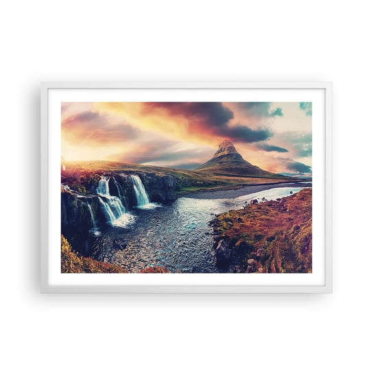 Obraz - Plakat - W majestacie przyrody - 70x50cm - Krajobraz Wodospad Góra - Nowoczesny modny obraz Plakat rama biała ARTTOR ARTTOR