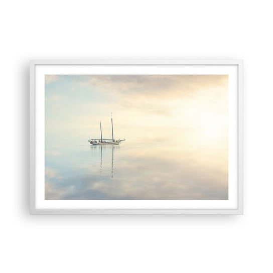 Obraz - Plakat - W morzu ciszy - 70x50cm - Żaglówka Morze Woda - Nowoczesny modny obraz Plakat rama biała ARTTOR ARTTOR