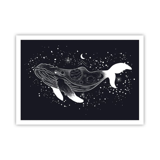 Obraz - Plakat - W oceanie wszechświata - 100x70cm - Abstrakcja Wieloryb Czarno-Biały - Foto Plakaty bez ramy na ścianę do Salonu Sypialni ARTTOR ARTTOR