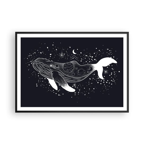 Obraz - Plakat - W oceanie wszechświata - 100x70cm - Abstrakcja Wieloryb Czarno-Biały - Foto Plakaty w ramie koloru czarnego do Salonu Sypialni ARTTOR ARTTOR