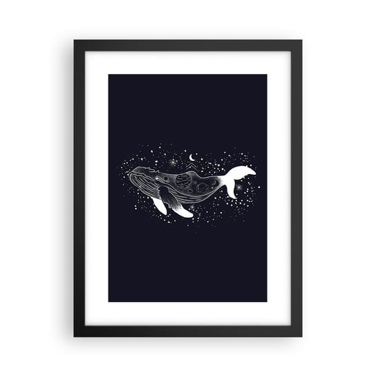 Obraz - Plakat - W oceanie wszechświata - 30x40cm - Abstrakcja Wieloryb Czarno-Biały - Foto Plakaty na ścianę w czarnej ramie - Plakat do Salonu Sypialni ARTTOR ARTTOR