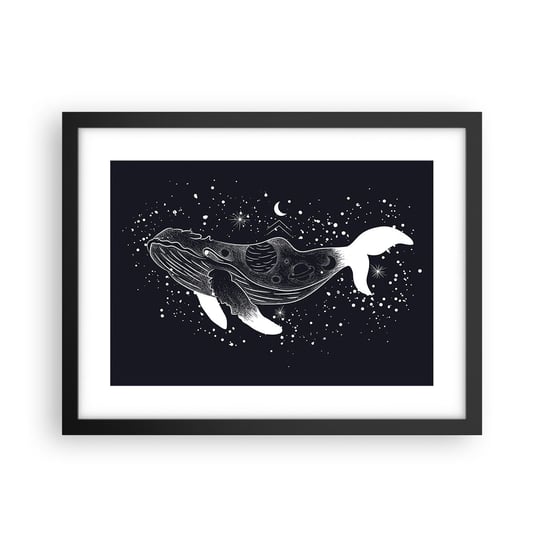Obraz - Plakat - W oceanie wszechświata - 40x30cm - Abstrakcja Wieloryb Czarno-Biały - Foto Plakaty na ścianę w czarnej ramie - Plakat do Salonu Sypialni ARTTOR ARTTOR