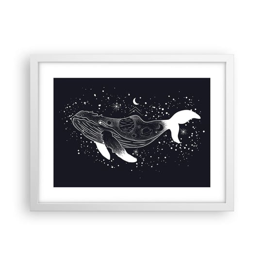 Obraz - Plakat - W oceanie wszechświata - 40x30cm - Abstrakcja Wieloryb Czarno-Biały - Foto Plakaty na ścianę w ramie białej - Plakat do Salonu Sypialni ARTTOR ARTTOR