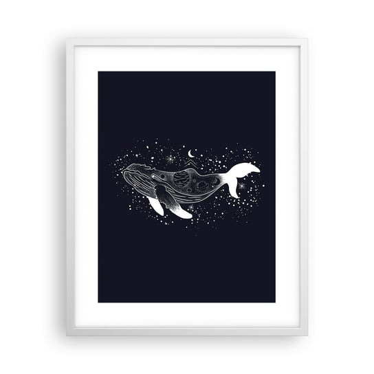 Obraz - Plakat - W oceanie wszechświata - 40x50cm - Abstrakcja Wieloryb Czarno-Biały - Foto Plakaty w ramie koloru białego do Salonu Sypialni ARTTOR ARTTOR
