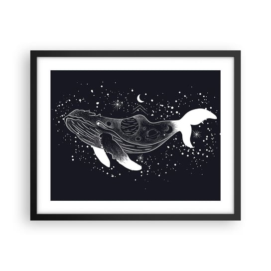 Obraz - Plakat - W oceanie wszechświata - 50x40cm - Abstrakcja Wieloryb Czarno-Biały - Foto Plakaty w ramie koloru czarnego do Salonu Sypialni ARTTOR ARTTOR