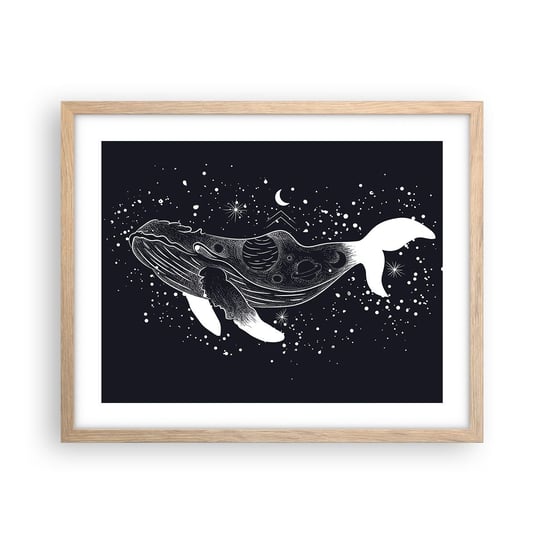 Obraz - Plakat - W oceanie wszechświata - 50x40cm - Abstrakcja Wieloryb Czarno-Biały - Foto Plakaty w ramie koloru jasny dąb do Salonu Sypialni ARTTOR ARTTOR