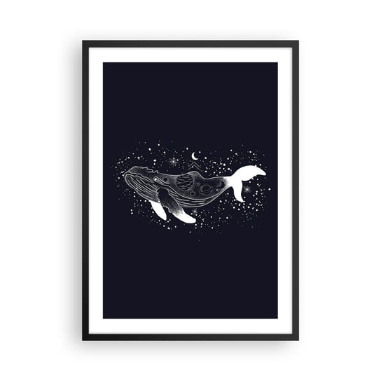 Obraz - Plakat - W oceanie wszechświata - 50x70cm - Abstrakcja Wieloryb Czarno-Biały - Nowoczesny modny obraz Plakat czarna rama ARTTOR ARTTOR