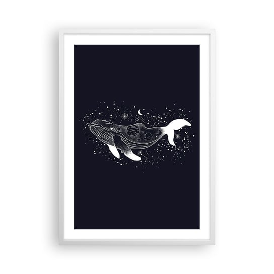 Obraz - Plakat - W oceanie wszechświata - 50x70cm - Abstrakcja Wieloryb Czarno-Biały - Nowoczesny modny obraz Plakat rama biała ARTTOR ARTTOR