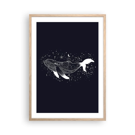 Obraz - Plakat - W oceanie wszechświata - 50x70cm - Abstrakcja Wieloryb Czarno-Biały - Nowoczesny modny obraz Plakat rama jasny dąb ARTTOR ARTTOR