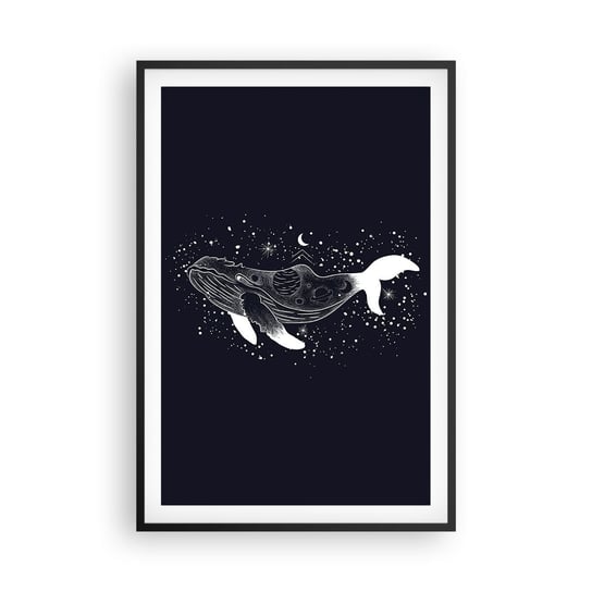 Obraz - Plakat - W oceanie wszechświata - 61x91cm - Abstrakcja Wieloryb Czarno-Biały - Foto Plakaty na ścianę w czarnej ramie - Plakat do Salonu Sypialni ARTTOR ARTTOR
