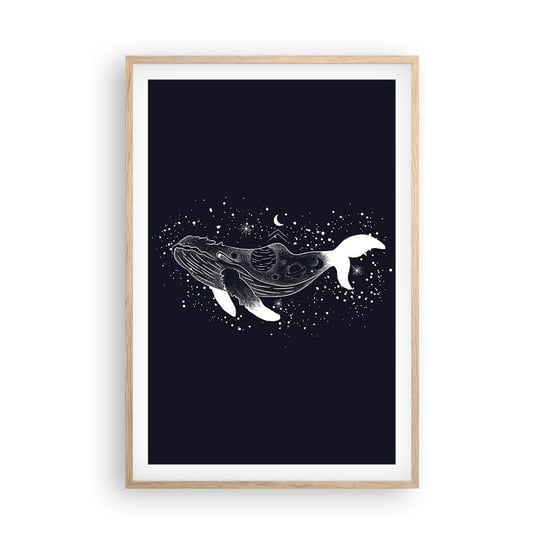 Obraz - Plakat - W oceanie wszechświata - 61x91cm - Abstrakcja Wieloryb Czarno-Biały - Foto Plakaty na ścianę w ramie jasny dąb - Plakat do Salonu Sypialni ARTTOR ARTTOR